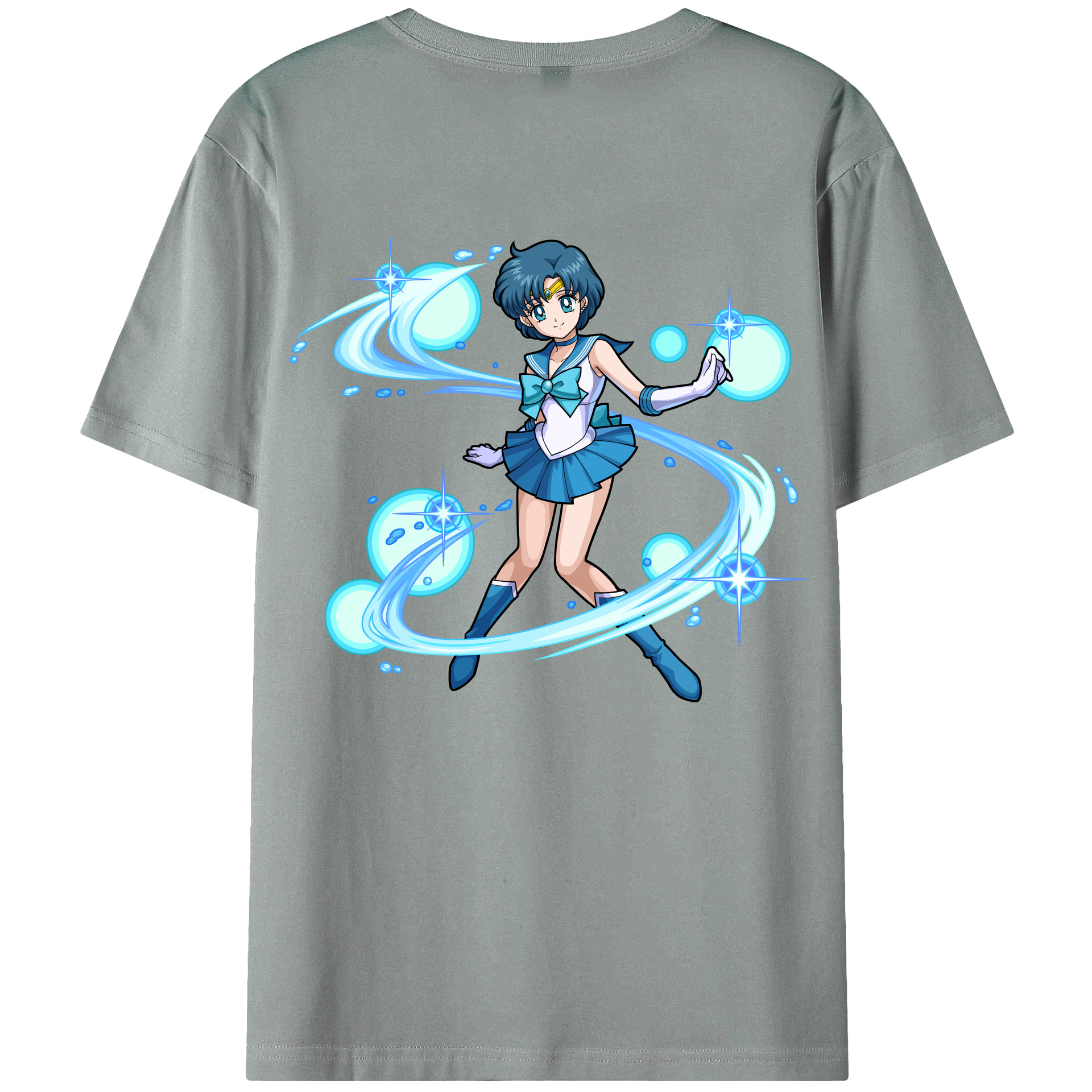 （画像用） 美少女戦士セーラームーン 水野 亜美 みずの あみ Sailor Moon Mizuno Ami 綿100％ メンズ半袖Tシャツ（バックプリント） 通気性